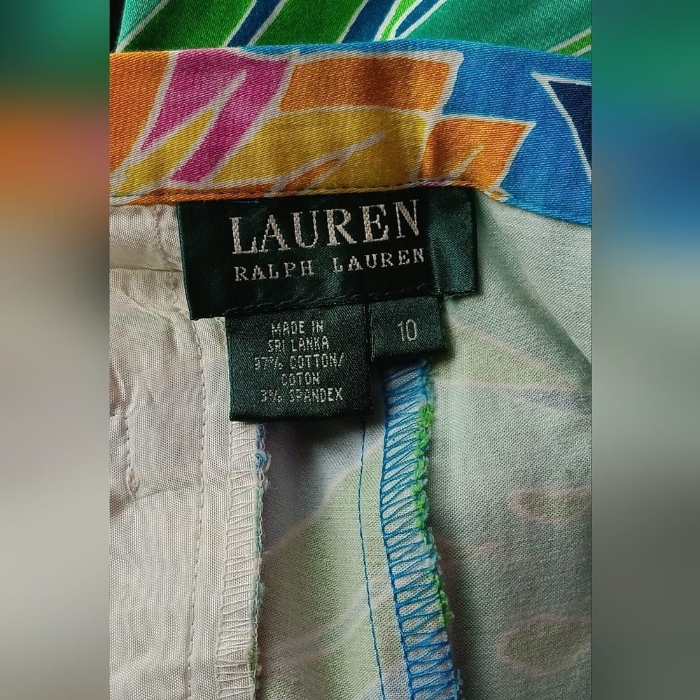 Lauren Ralph Lauren Tropical Print Ankle Pants Side Zip Colorful Sz 10 - Picture 7 of 15